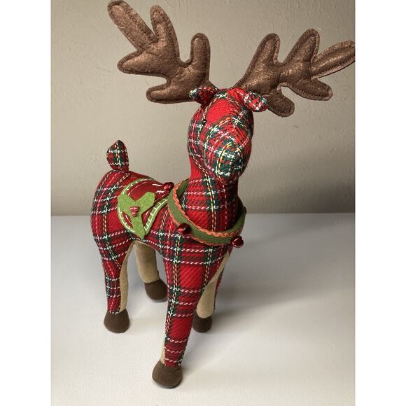 Christmas Plush Plaid Reindeer Standing Decor Holiday - Picture 1 of 6